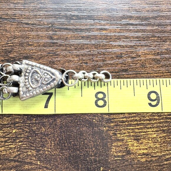 VTG Sterling Silver 925 Heart Flower Design Vintage Link Bracelet Hook Clasp 8" - Picture 7 of 9